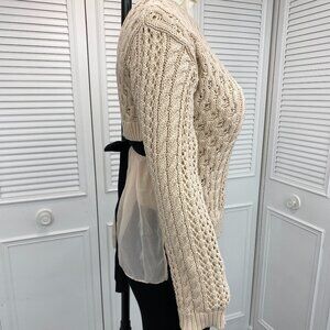 Endless Rose Creme & Chiffon Sweater Sz. M with Black Ribbon Very Unusual Cable